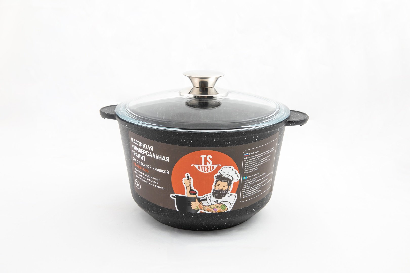 Кастрюля 6 л, TS Kitchen TS-G07 6.0G Гранит алюминий купить,NaN
