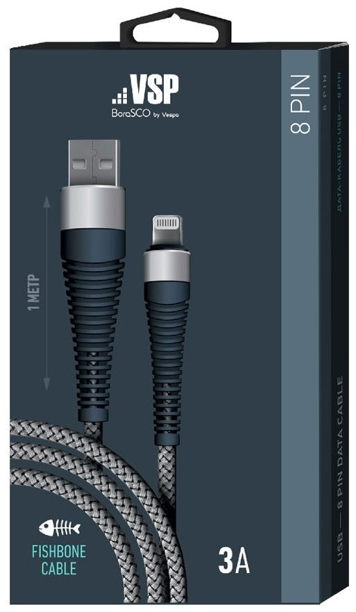 Кабель BoraSCO Lightning (M), USB 2.0 (M) серый купить,0