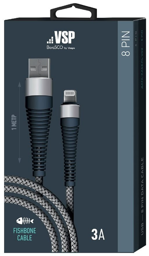 Кабель BoraSCO Lightning (M), USB 2.0 (M) серый купить,NaN