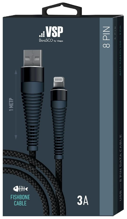 Кабель BoraSCO Lightning (M), USB 2.0 (M) черный купить,NaN