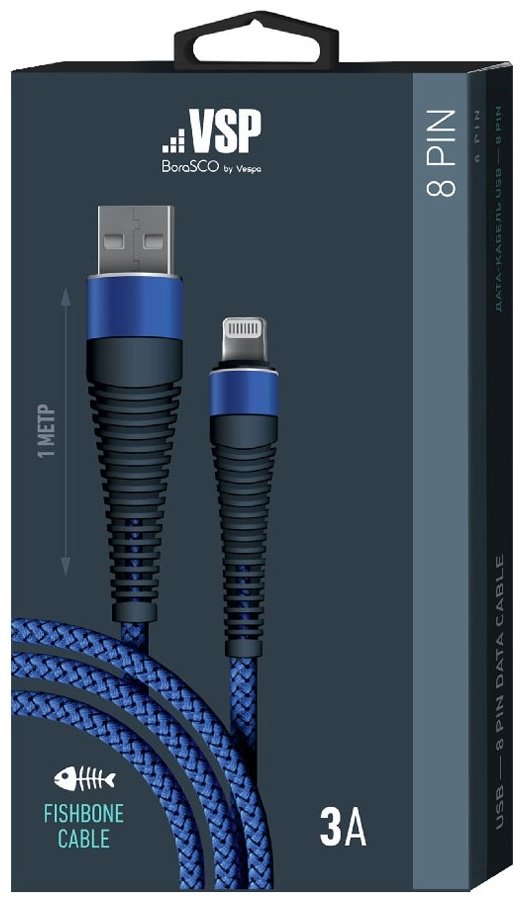 Кабель BoraSCO Lightning (M), USB 2.0 (M) синий купить,0