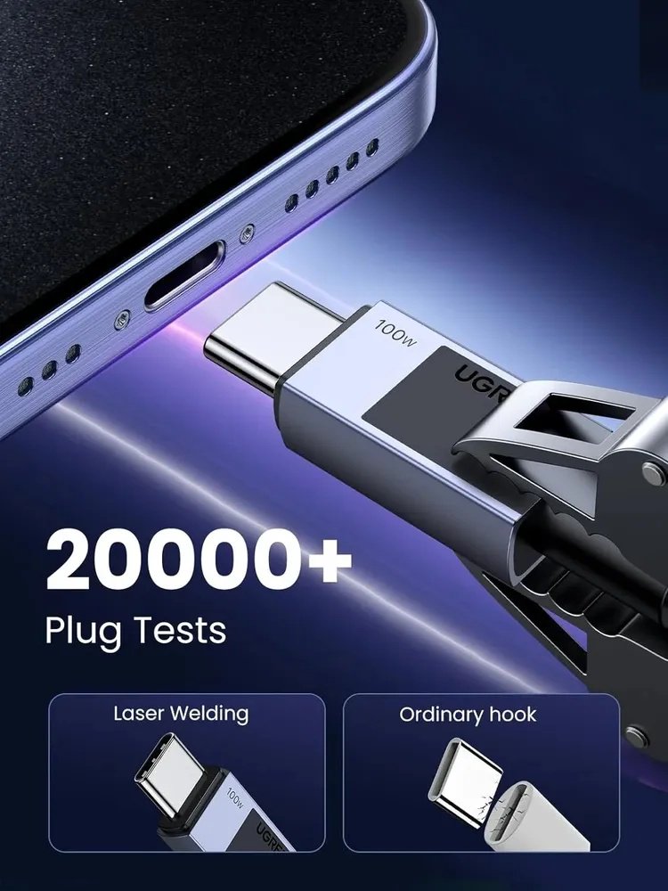 Кабель Ugreen USB TypeC (F), USB TypeC (M) черный
