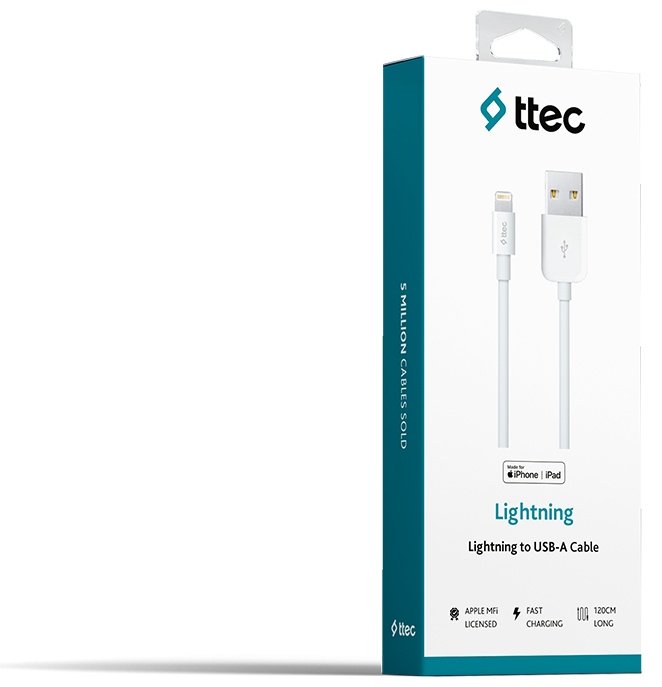 Кабель TTEC Lightning (M), USB Type-A (M) белый купить,0