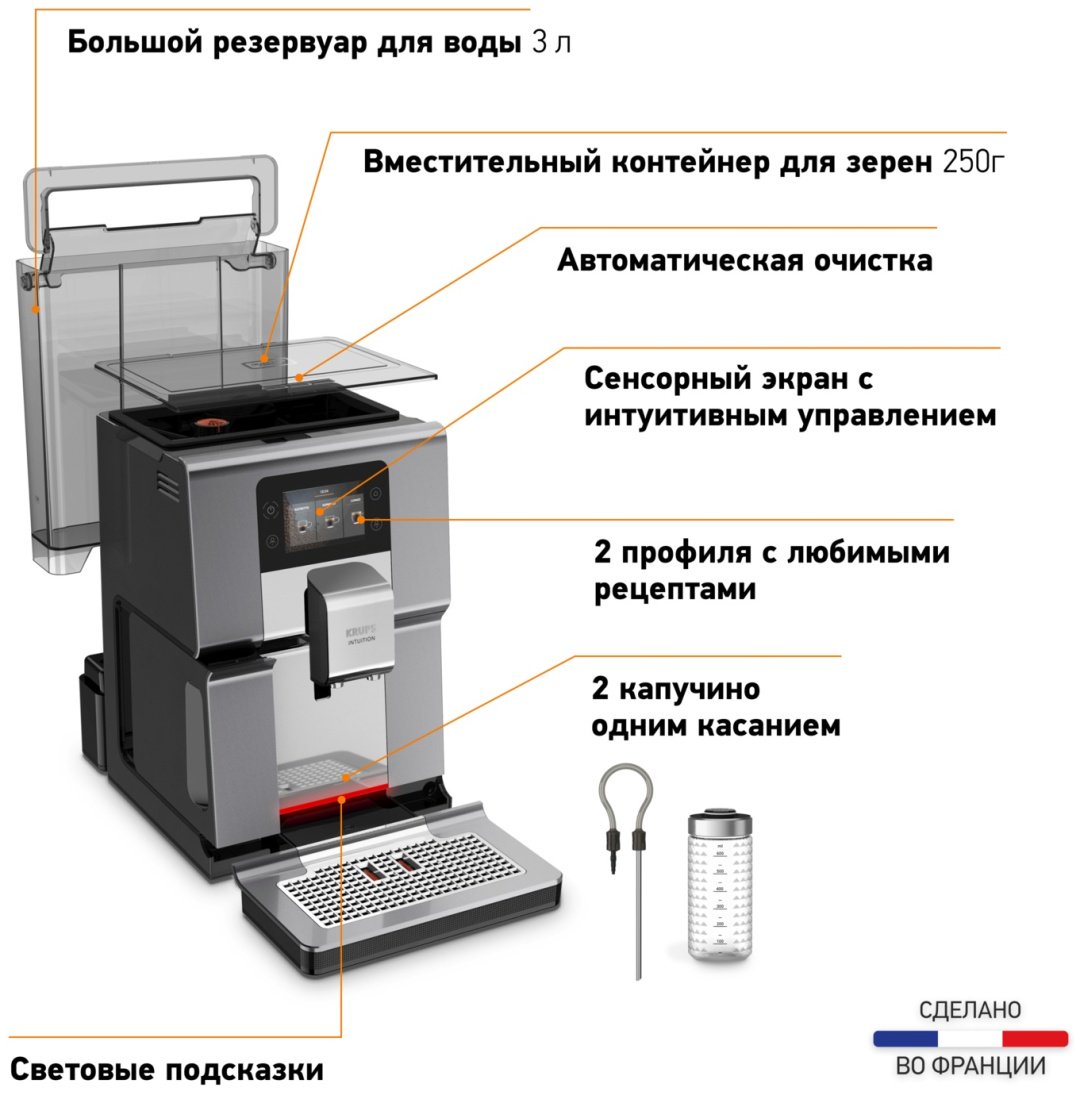 Кофемашина Krups Intuition Preference+ EA875E10 серебристый - ForteMarket Кофемашина Krups Intuition Preference+ EA875E10 серебристый купить,0
