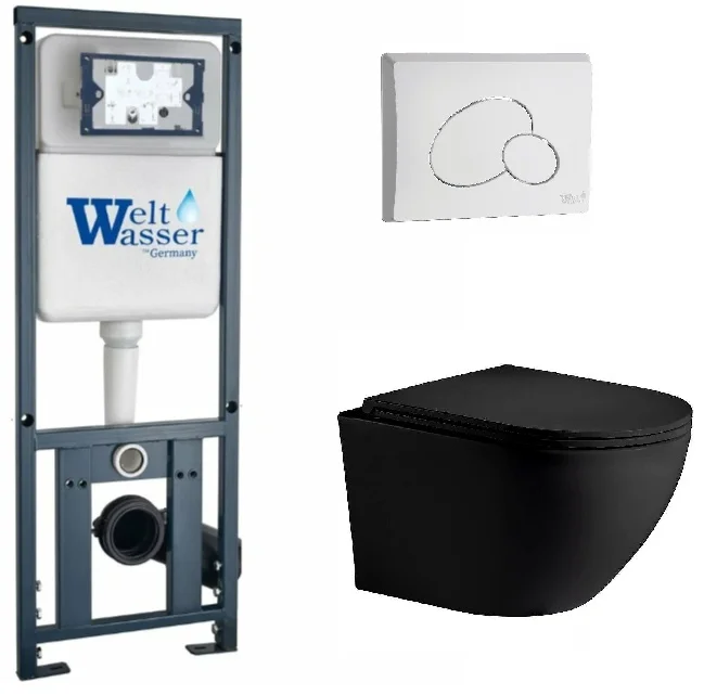 Инсталляция комплект WeltWasser MM41093 MARBERG 410 + MERZBACH 043 XL MT-BL + MAR 410 RD GL-WT черный