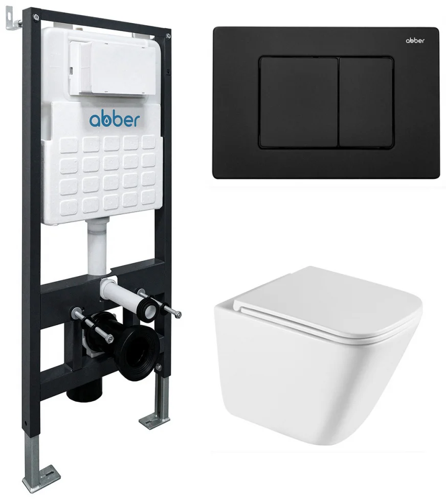 Унитаз Abber Rechteck AC1219TC с инсталляцией AC0105 и кнопкой AC0120MB