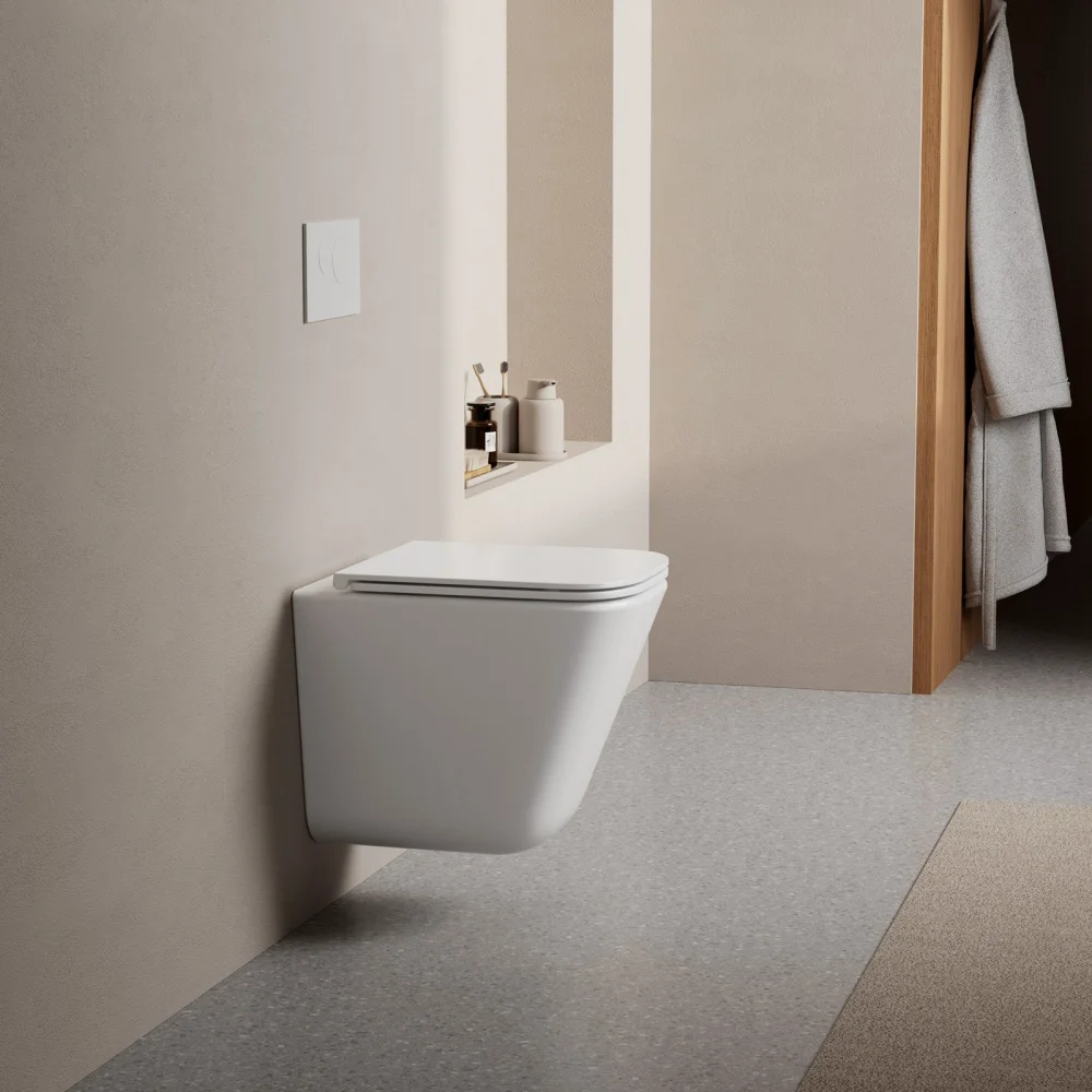 Унитаз Abber Rechteck AC1219TC с инсталляцией AC0105 и кнопкой AC0120 хром глянцевый