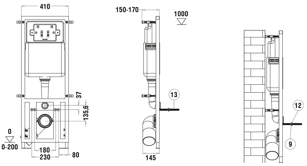 Инсталляция комплект WeltWasser MS41047 MARBERG 410 + SALZBACH 043 MT-BL + MAR 410 SE GL-WT черный
