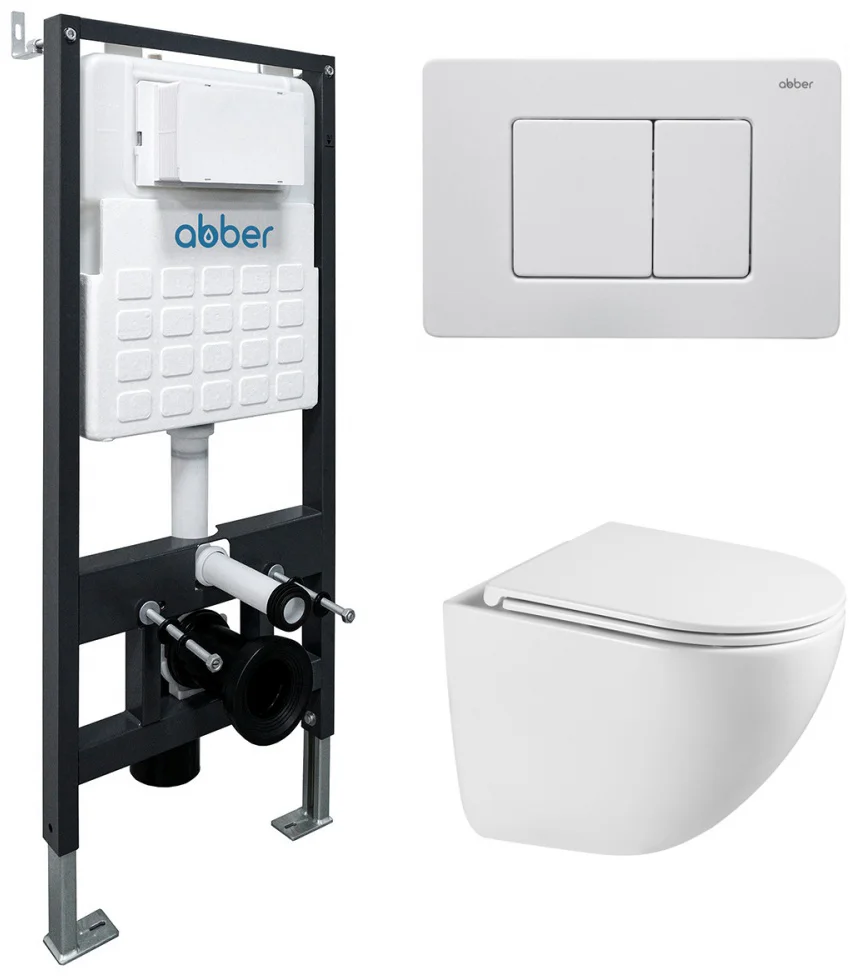 Унитаз ABBER Bequem AC1131TC с инсталляцией AC0105 и кнопкой AC0120 хром глянцевый