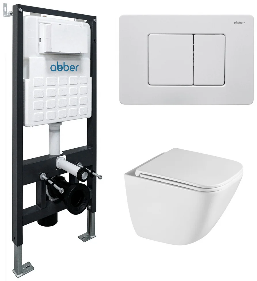 Унитаз Abber Rechteck AC1220TC с инсталляцией AC0105 и кнопкой AC0120MW белая матовая