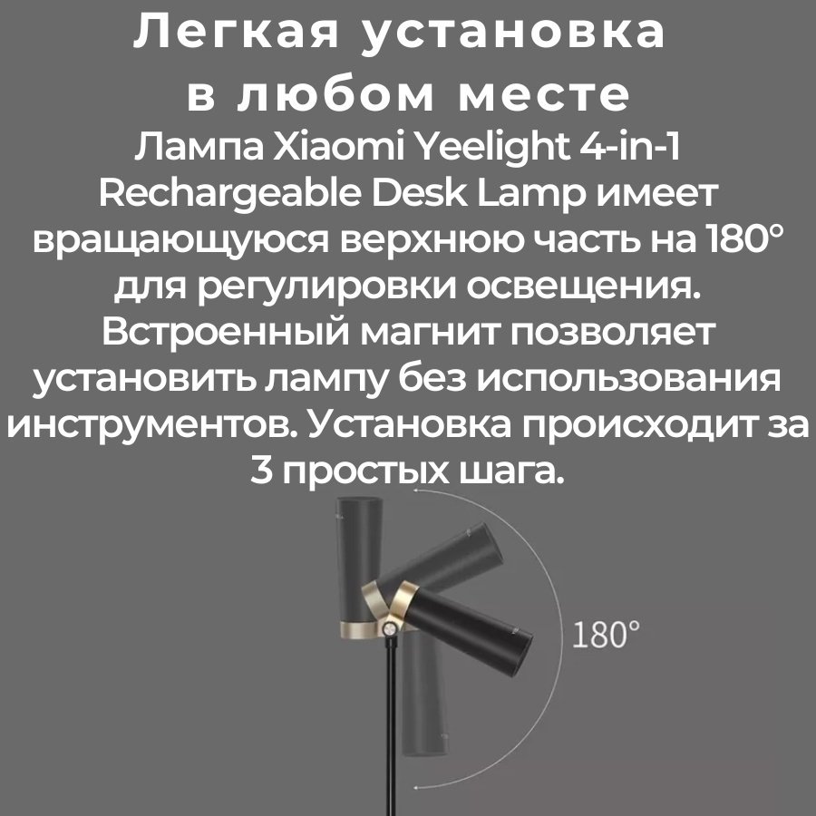 Настольная лампа Yeelight 4-in-1 Rechargeable Desk Lamp без цоколя, 5 Вт, металл, пластик купить,0