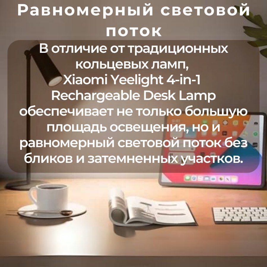 Настольная лампа Yeelight 4-in-1 Rechargeable Desk Lamp без цоколя, 5 Вт, металл, пластик купить,0