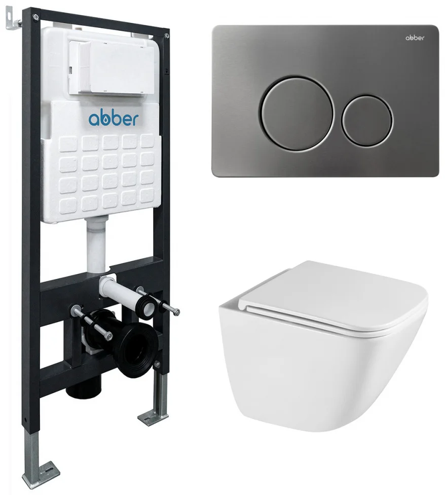 Унитаз Abber Rechteck AC1220TC с инсталляцией AC0105 и кнопкой AC0121NG никель купить,NaN