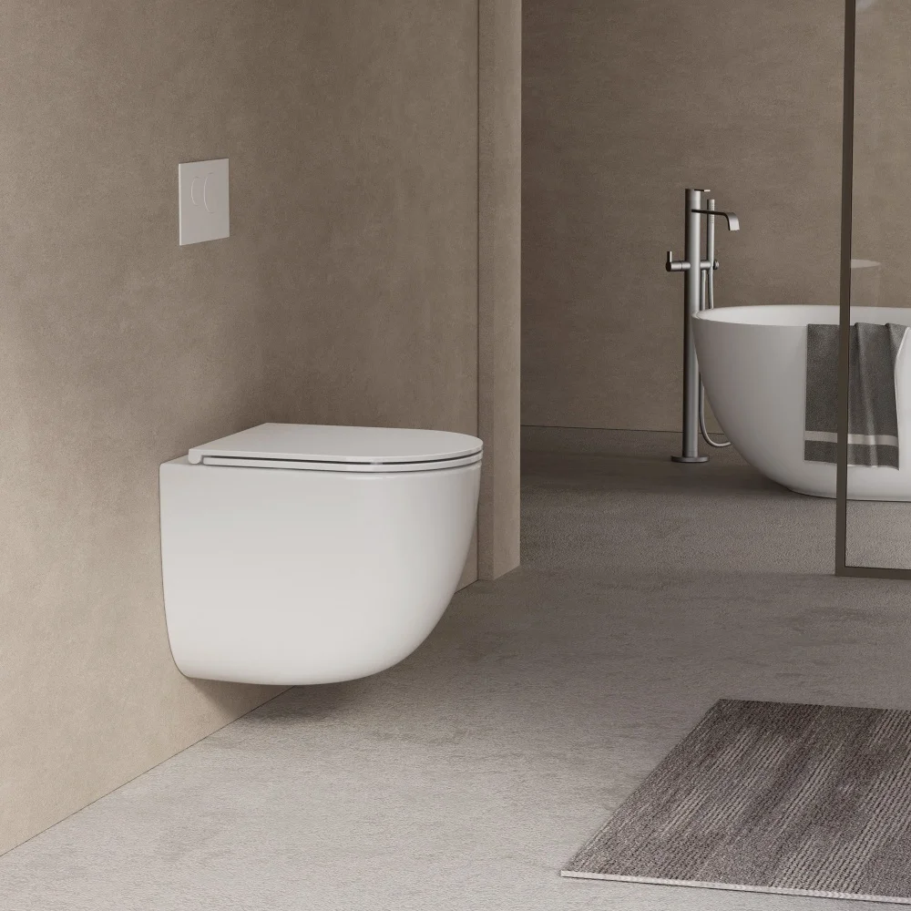 Унитаз Abber Bequem AC1132TC с инсталляцией AC0105 и кнопкой AC0120MW белая матовая
