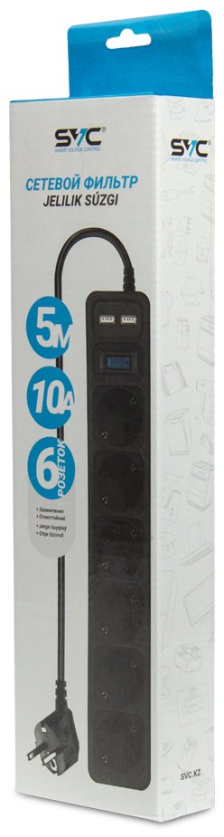 Сетевой фильтр SVC ZC6S-50M-USB 5 м