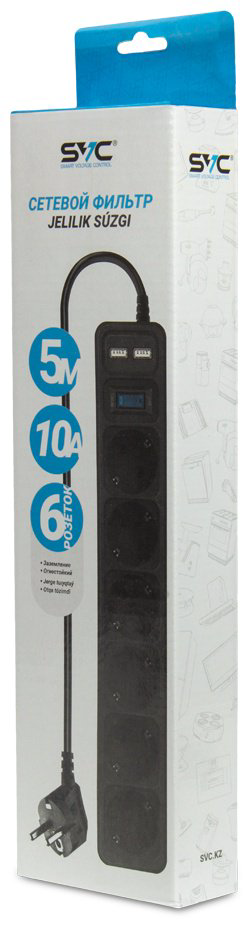 Сетевой фильтр SVC ZC6S-50M-USB 5 м
