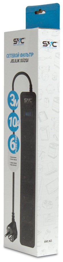 Сетевой фильтр SVC ZC6S-30M 3 м черный