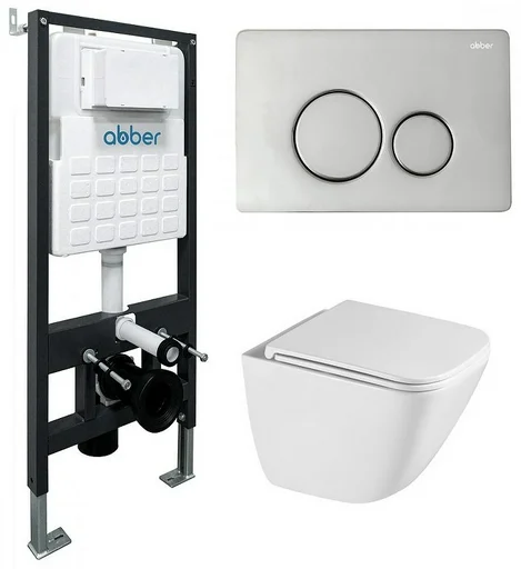 Унитаз Abber Rechteck AC1220TC с инсталляцией AC0105 и кнопкой AC0121 хром глянцевый