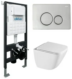 Унитаз Abber Rechteck AC1220TC с инсталляцией AC0105 и кнопкой AC0121 хром глянцевый