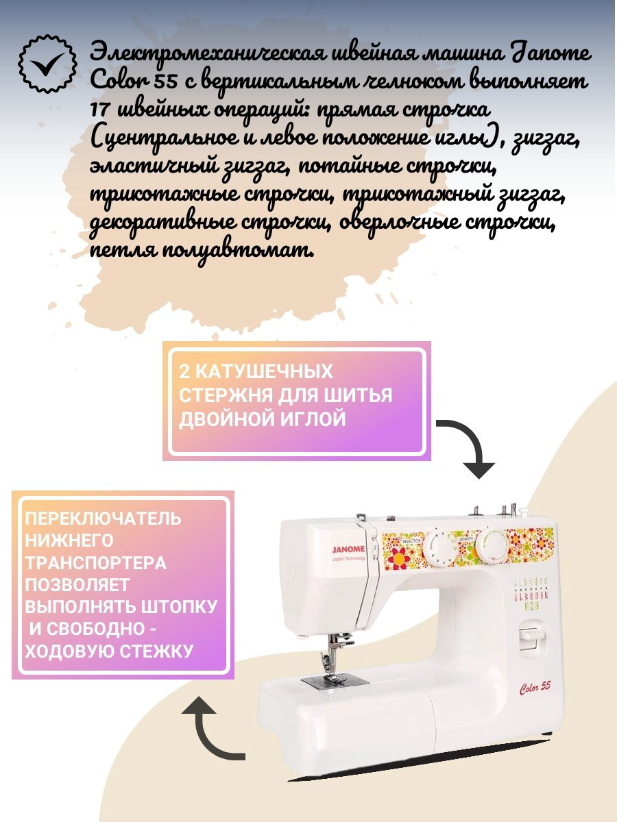 Швейная машина Janome Color 55 белый купить,75990