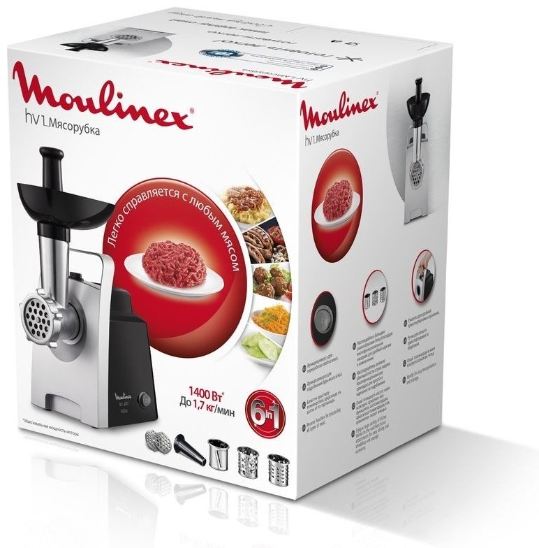 Мясорубка Moulinex HV1 ME108832 серебристый, черный - ForteMarket Мясорубка Moulinex HV1 ME108832 серебристый, черный купить,0