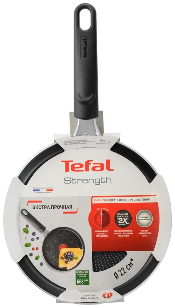 Блинная сковорода Tefal Strenght 22 см с антипригарным покрытием, алюминий - ForteMarket Блинная сковорода Tefal Strenght 22 см с антипригарным покрытием, алюминий купить,0