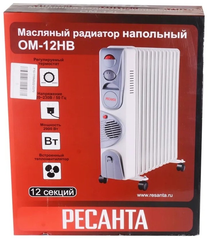 Масляный радиатор Ресанта ОМ-12НВ белый купить,0
