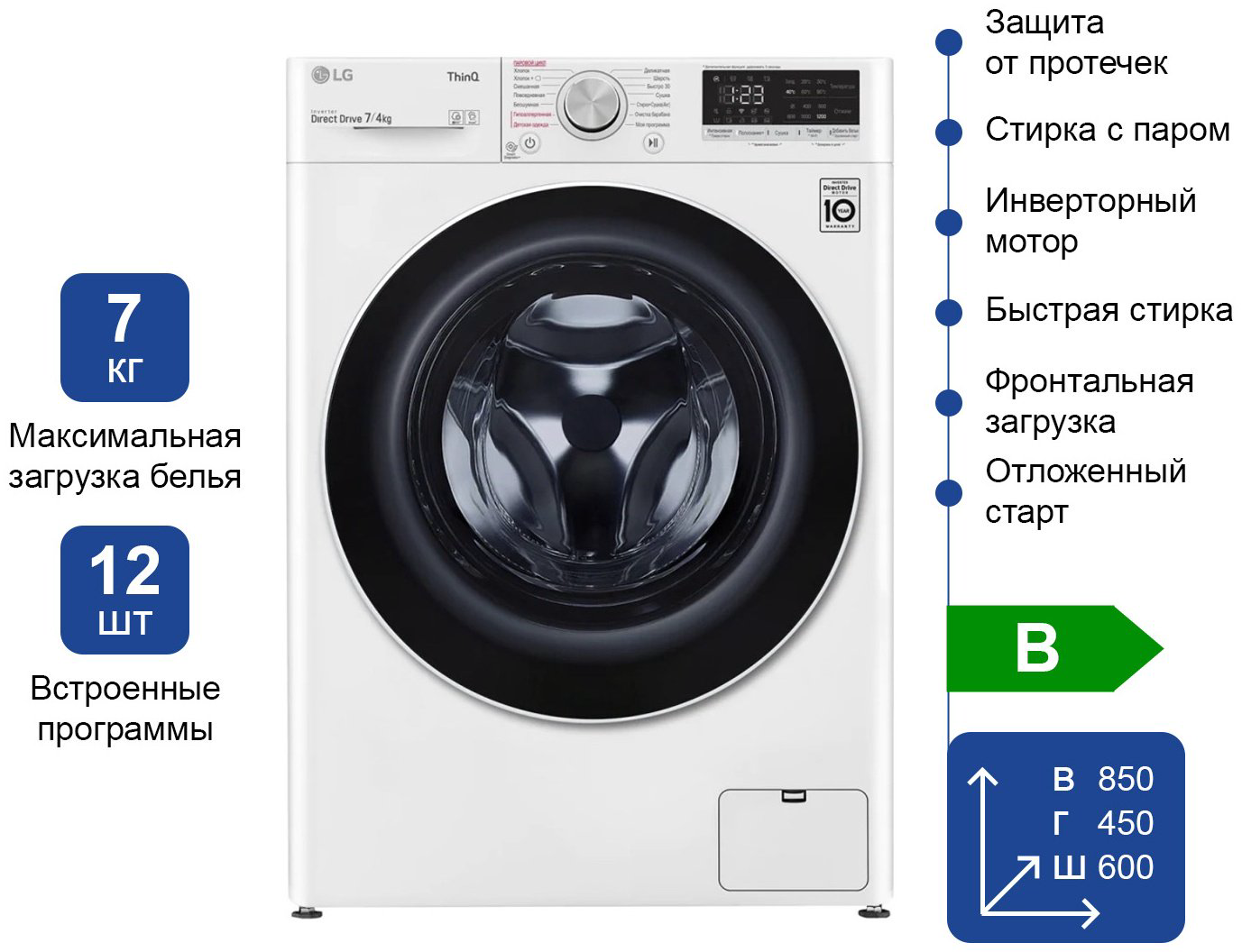 Стиральная машина LG F2J6HG7W белый купить,NaN