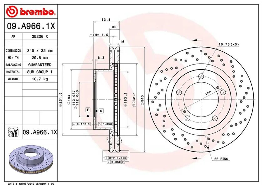 Диски Brembo передние 09.A966.1X - ForteMarket Диски Brembo передние 09.A966.1X купить,NaN