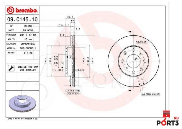 Диски Brembo передние 09.C145.10 купить,NaN