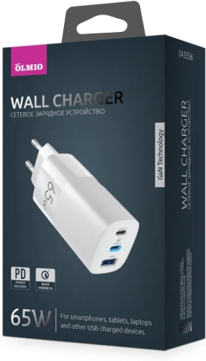 Зарядное устройство сетевое Olmio USB+Type-Cx2 QC 65W White - ForteMarket Зарядное устройство сетевое Olmio USB+Type-Cx2 QC 65W White купить,0