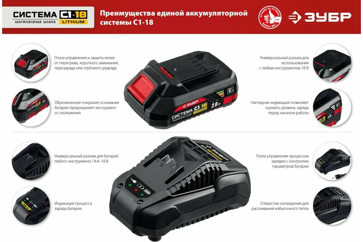 Аккумулятор ЗУБР АКБ-С1-18-4 Li-Ion 4 Ач 1 шт купить,NaN