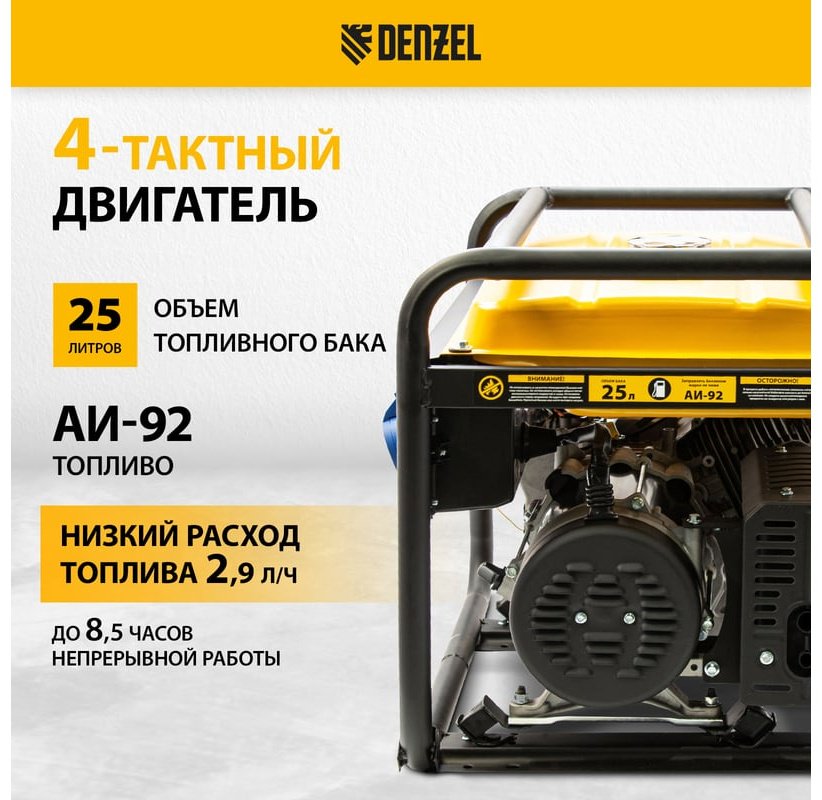 Электростанция бензиновая DENZEL 6.5 кВт 3 (380/220 В), 94638 купить,0