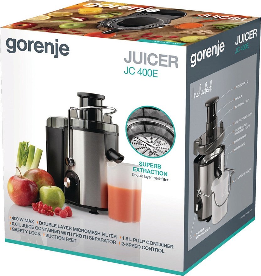 Соковыжималка Gorenje JC400E серебристый - ForteMarket Соковыжималка Gorenje JC400E серебристый купить,0