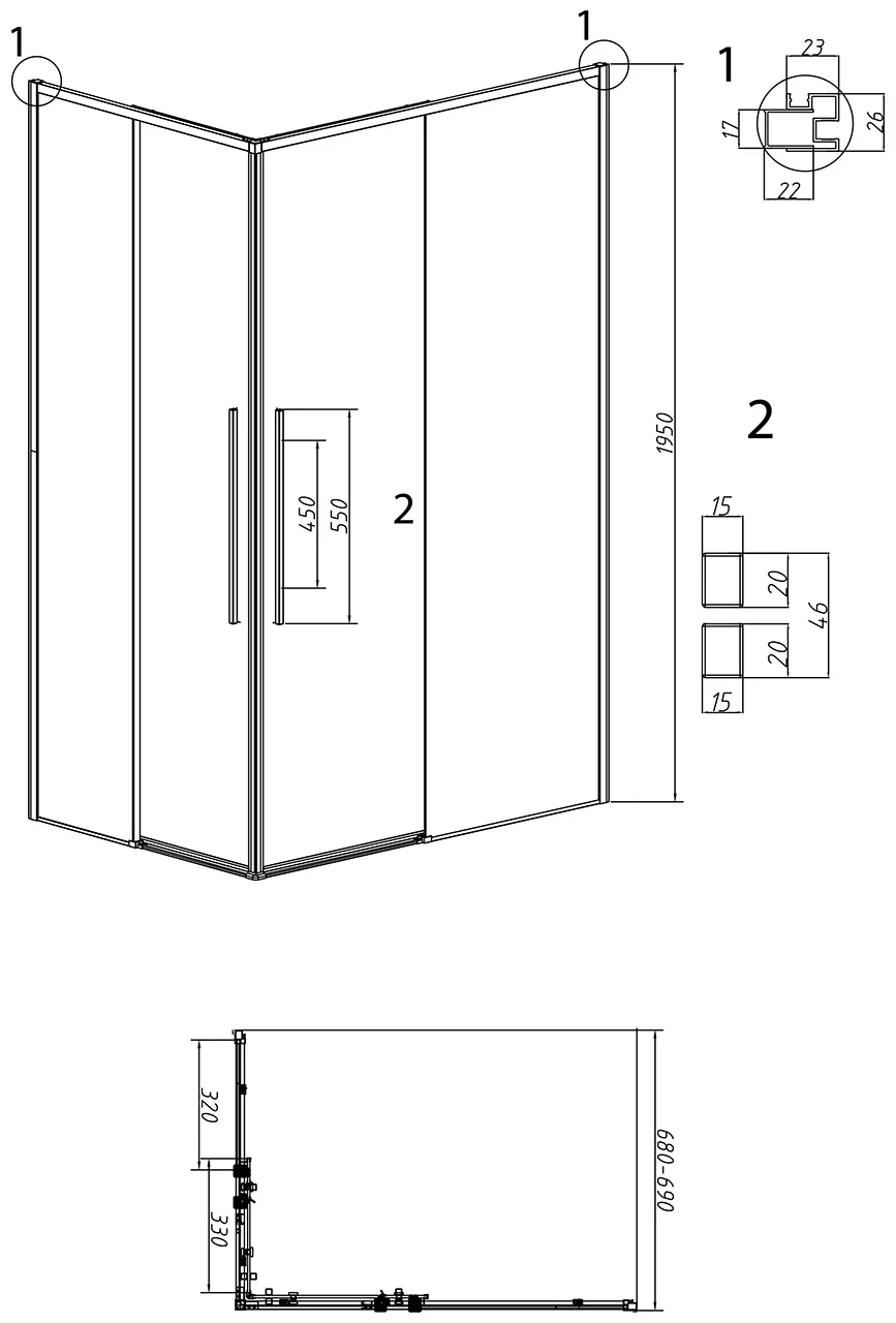 Ограждение душевое Kabinka.kz 1/2.K33.01.70.21.10 Galaxy 70х195см черный купить,145900