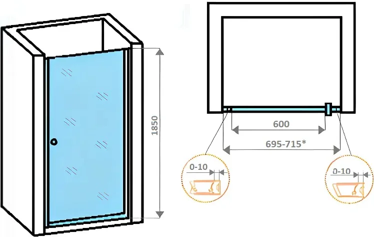 Дверь для душа Kabinka.kz DE70B Parly 70x185см черный купить,NaN