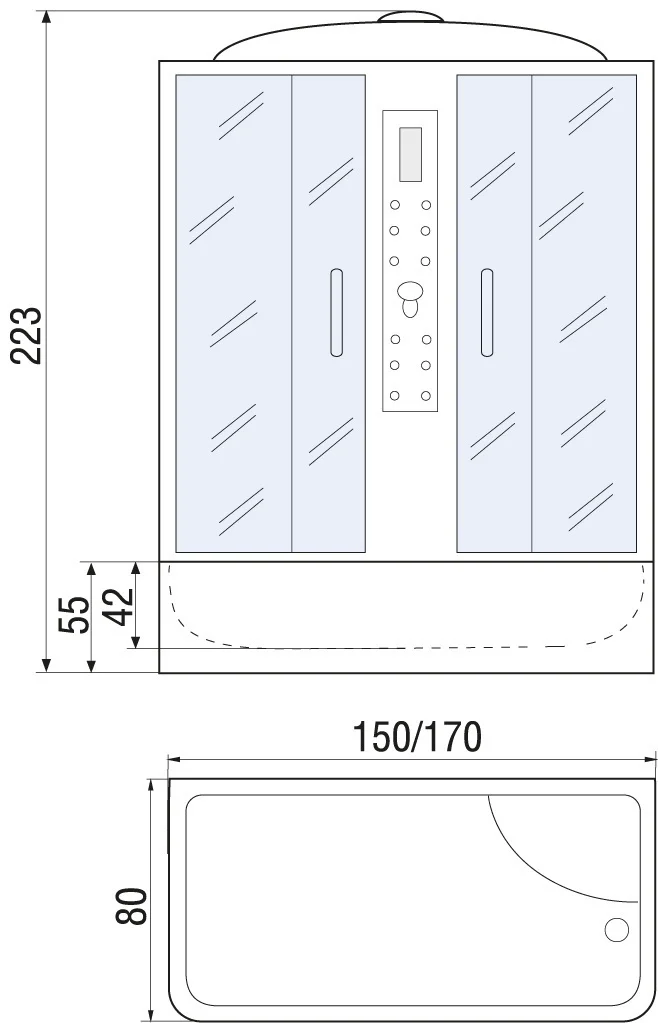 Кабина душевая Kabinka.kz Dunay 150/80/55 TH 150х80х223см черный
