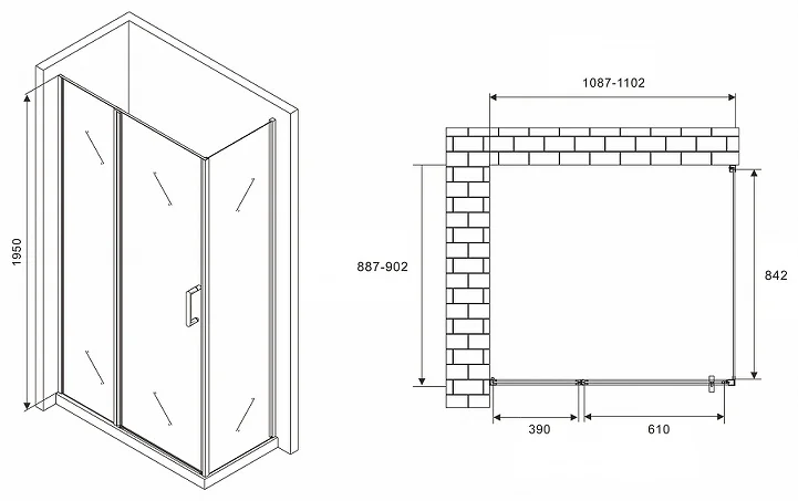 Уголок душевой Abber Sonnenstrand AG04110BS-S90B 110х195см черный купить,NaN