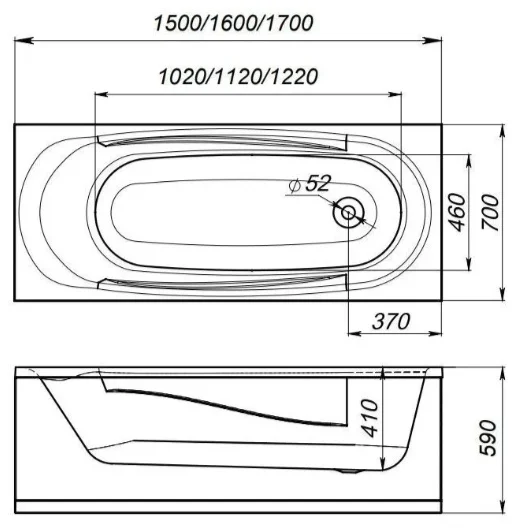 Ванна Domani-Spa Standard 160x70x41см с опорой и сифоном