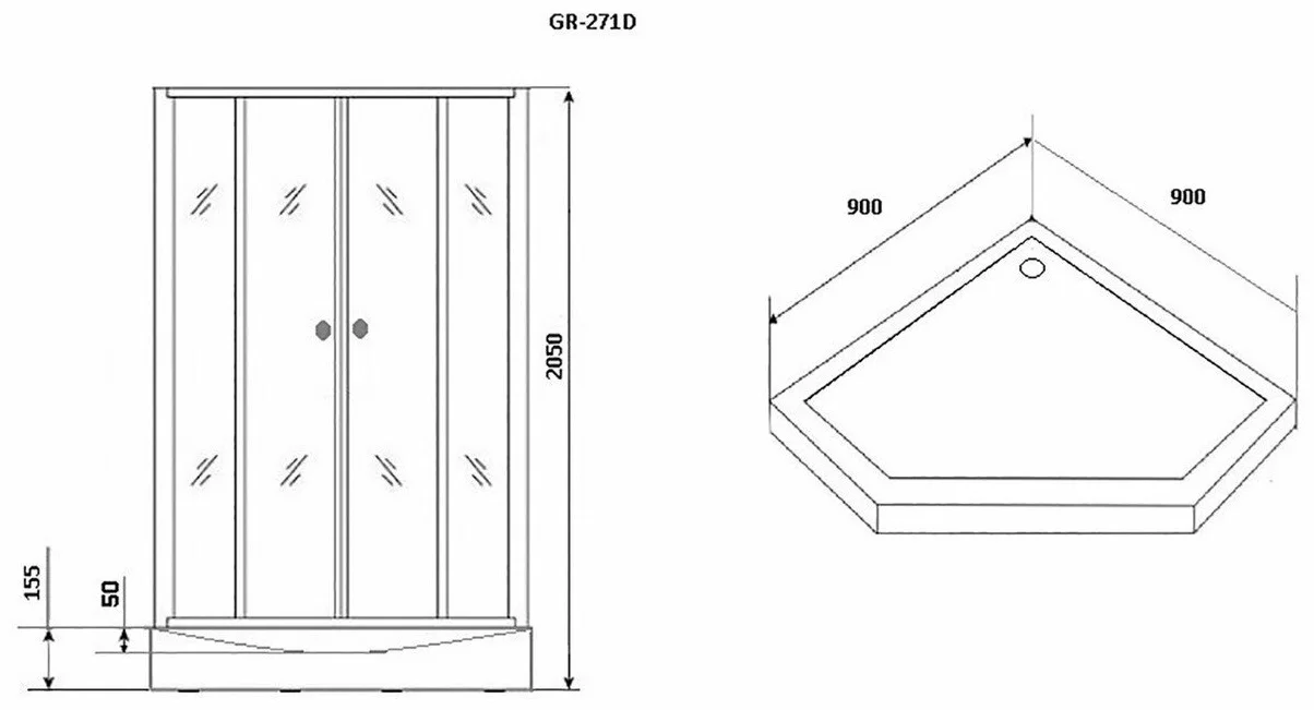 Душевая кабина Grossman GR271D Classic 90x90x205см черный купить,NaN