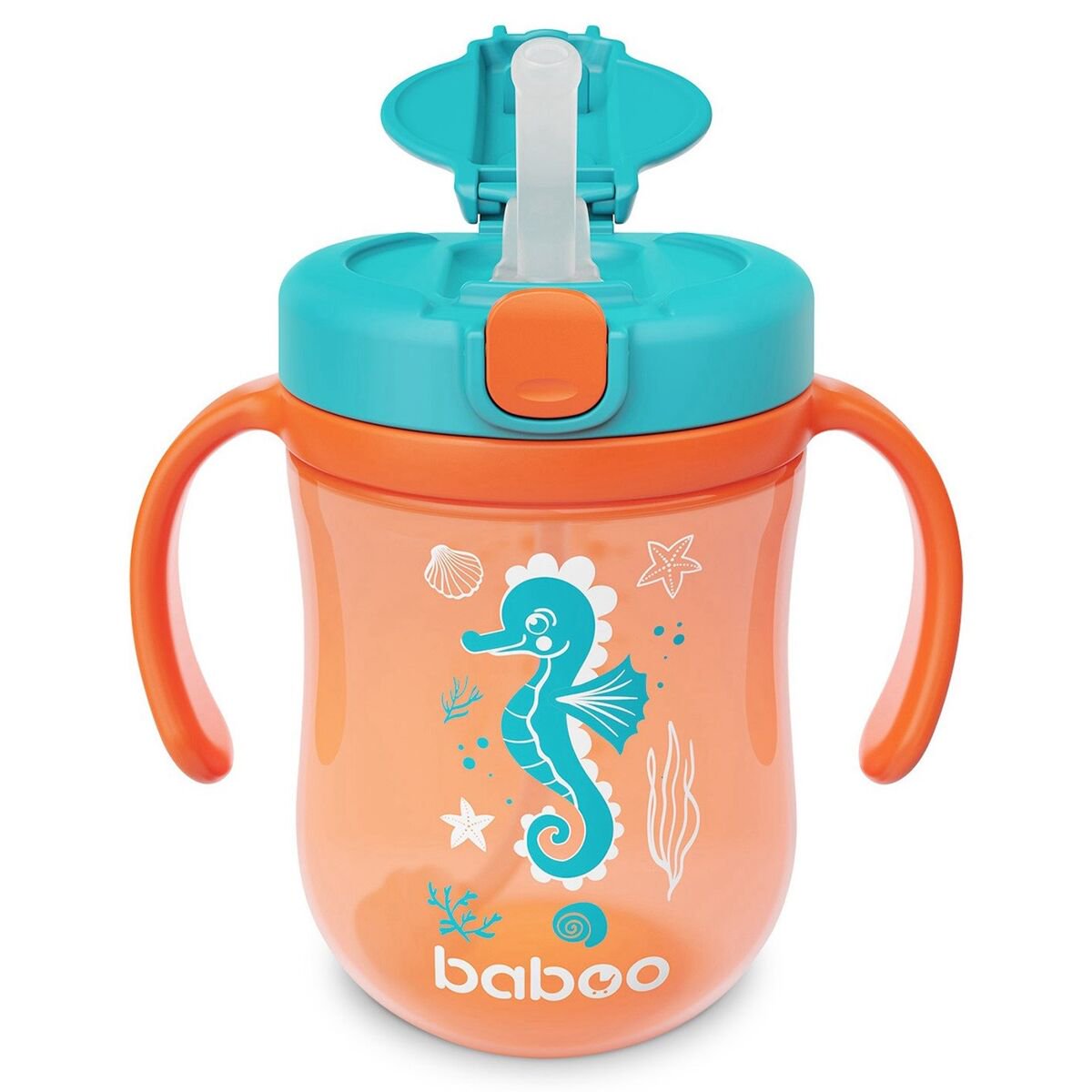 Поильник Baboo Sea life с трубочкой 9м+ 300 мл оранжевый