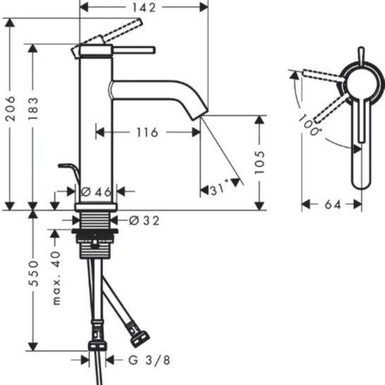 Смеситель Hansgrohe Tecturis S 73314670 черный
