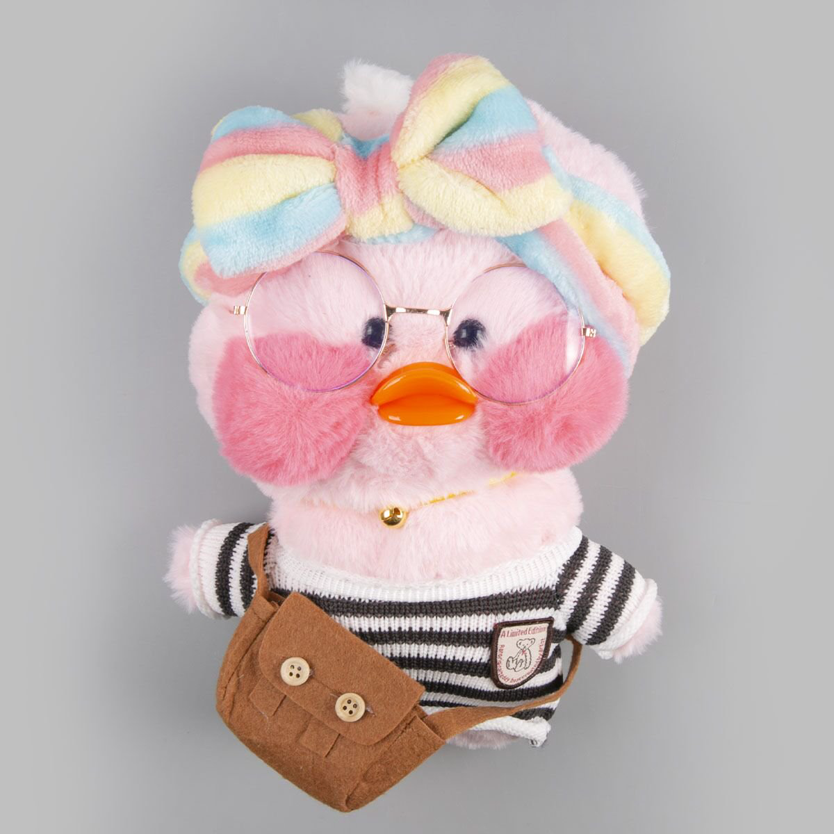 Мягкая игрушка Lalafan Утка розовая/бело-черная/коричневая 30 см купить,NaN