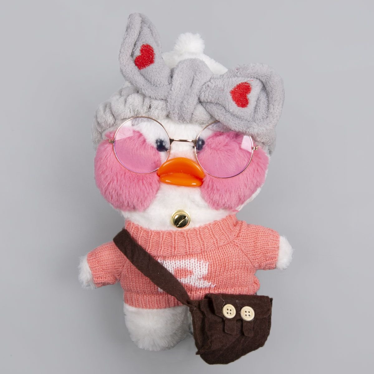 Мягкая игрушка Lalafan Утка белая/розовая/коричневая 30 см купить,NaN