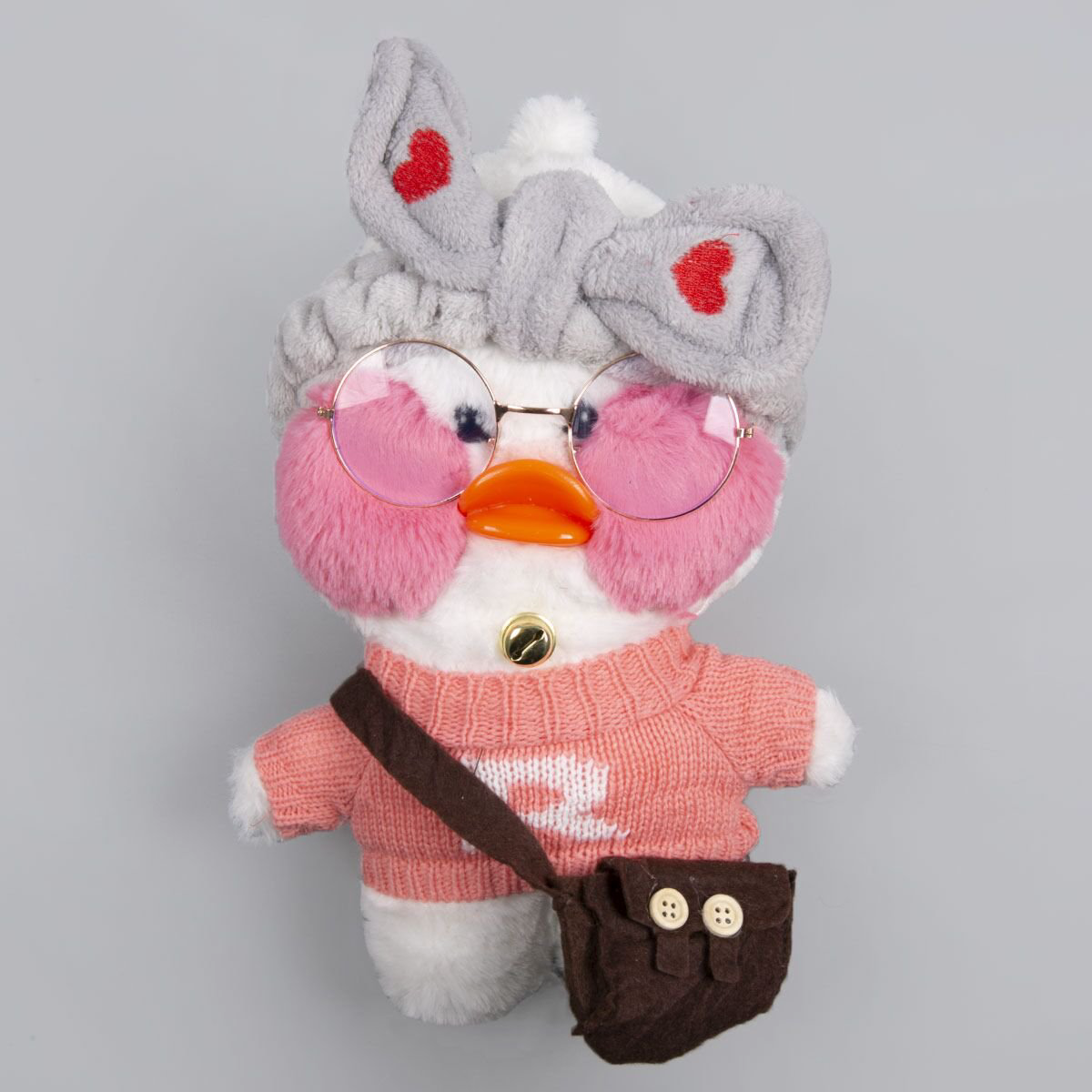 Мягкая игрушка Lalafan Утка белая/розовая/коричневая 30 см купить,NaN