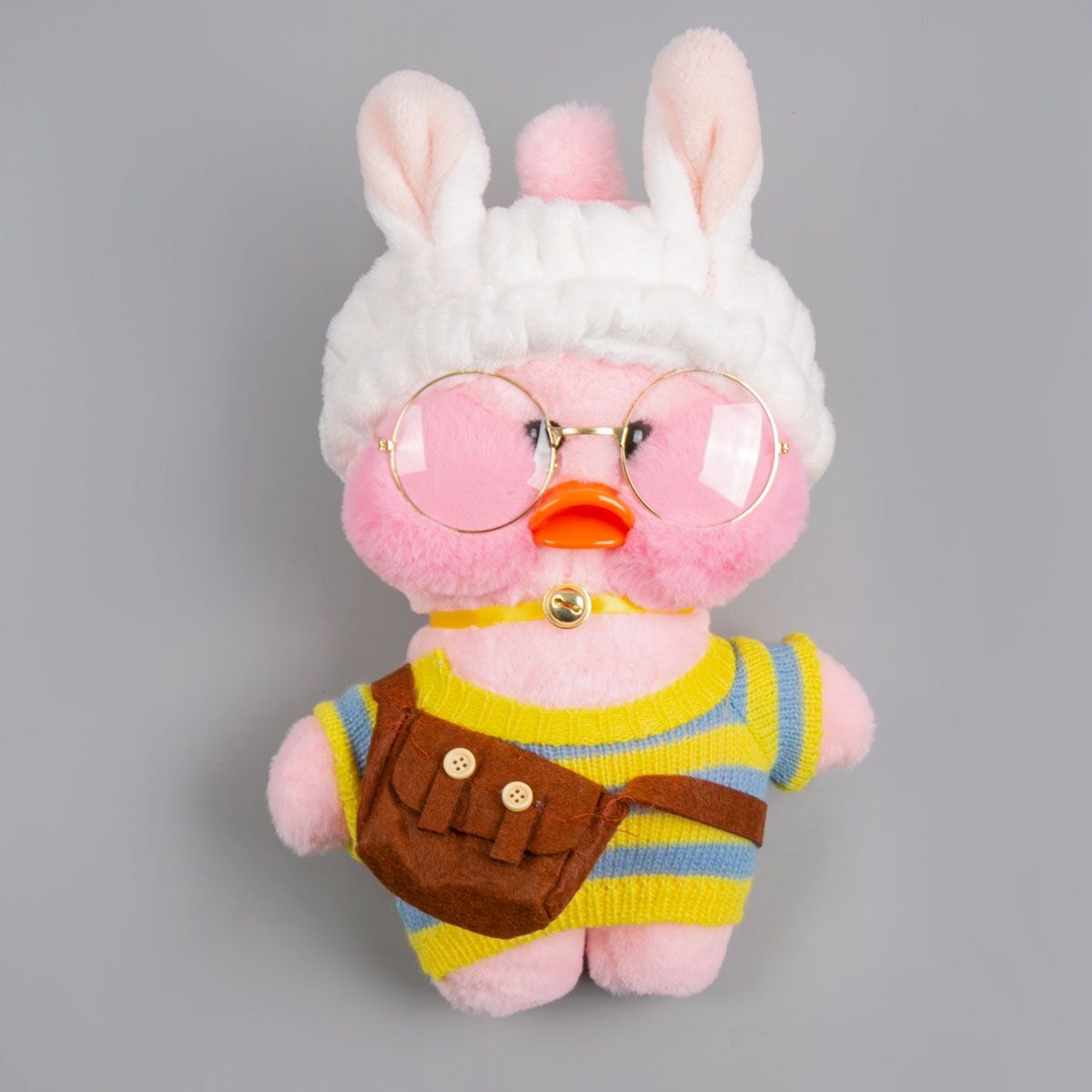 Мягкая игрушка Lalafan Утка розовая/желто-синяя/коричневая 30 см купить,NaN