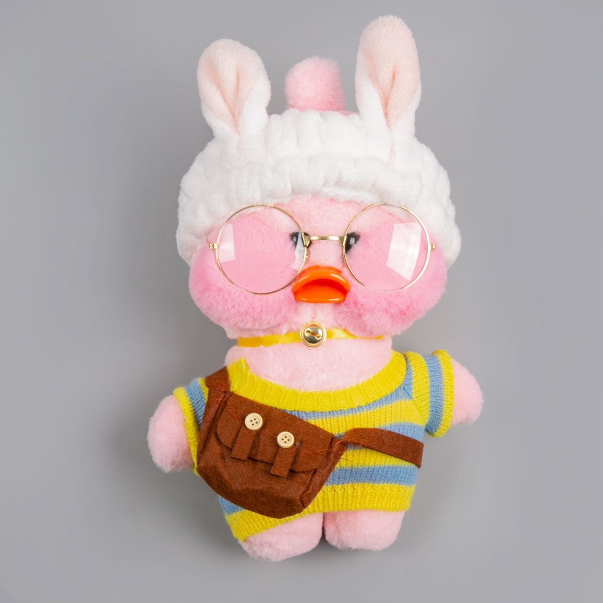 Мягкая игрушка Lalafan Утка розовая/желто-синяя/коричневая 30 см купить,NaN