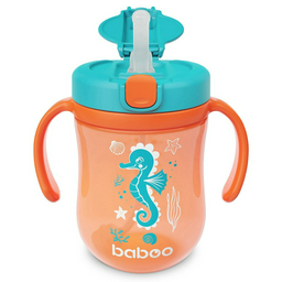 Поильник Baboo Sea life с трубочкой 9м+ 300 мл оранжевый