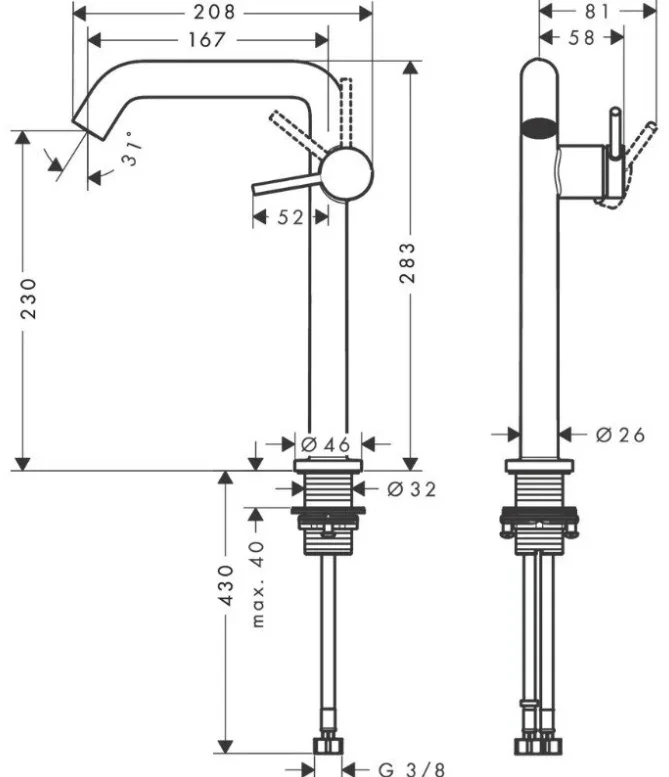 Смеситель Hansgrohe Tecturis S 73370000 хром