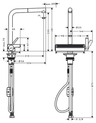 Смеситель Hansgrohe Aquno Select M81 73836670 черный купить,811000